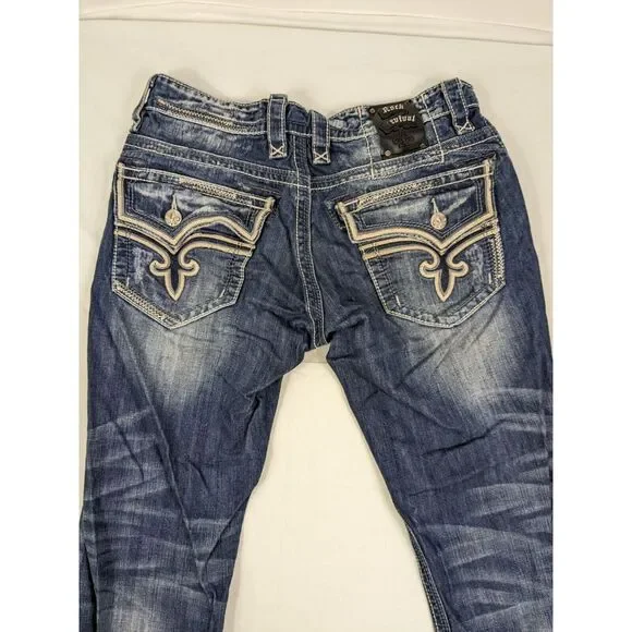 Buckle Rock Revival Troy Relaxed Straight Jeans Mens Size 34 Blue‎ Denim Western